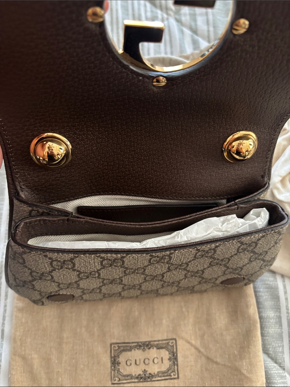 Gucci Brown GG Canvas Shoulder Bag with Gold Heart Logo and Chain Handle - Picture 11 of 13